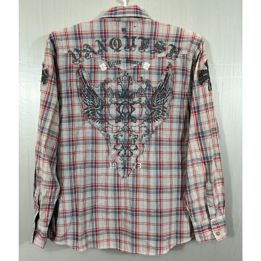 Roar Enough Excuses Shirt Mens XXL Gray Plaid Long Sleeve Button Up Cotton